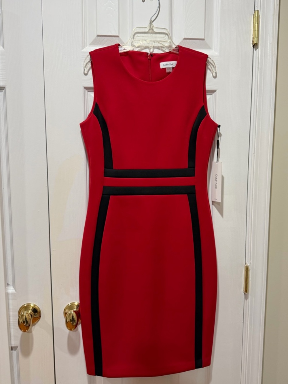 NEW Calvin Klein Sleeveless Red and Black Color Block Dress - Size 6